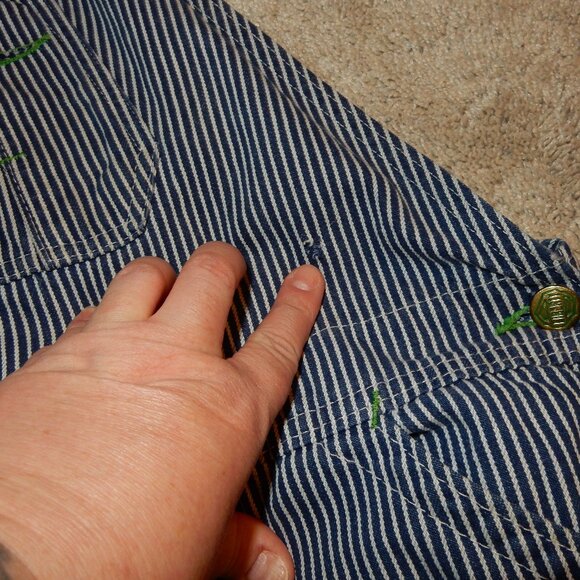 Beat up LIBERTY vintage hickory striped overalls XL 46x32 button fly - Picture 4 of 12